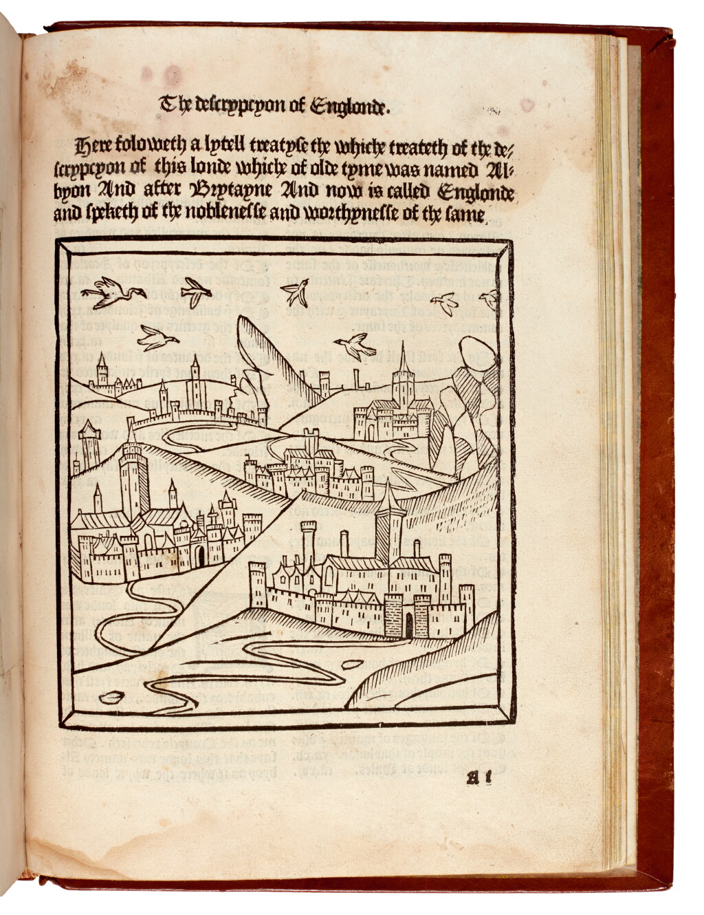 View full screen - View 1 of Lot 98. Chronicles of England; Higden, Descrypcyon of Englonde, Wynkyn de Worde, 1497-1498, later calf gilt.