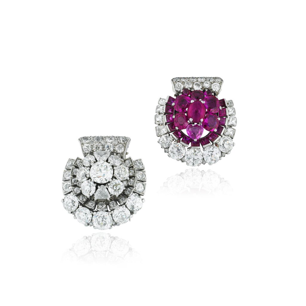 View full screen - View 1 of Lot 156. Ruby and diamond clip .