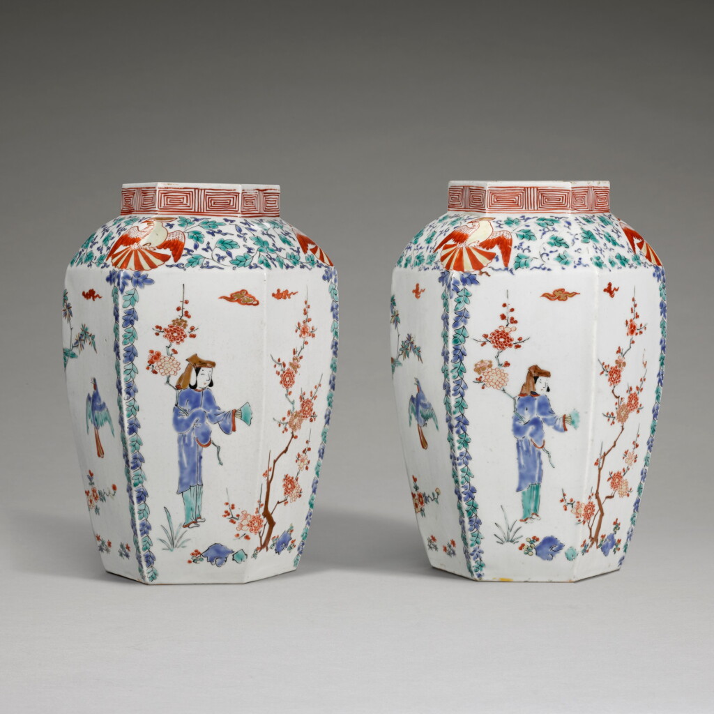 View full screen - View 1 of Lot 59. A PAIR OF KAKIEMON VASES KNOWN AS HAMPTON COURT VASES, EDO PERIOD, LATE 17TH CENTURY.