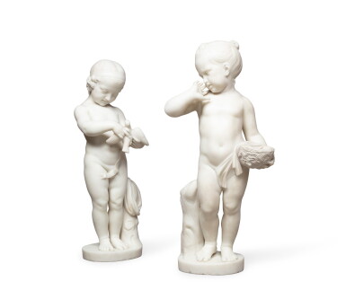 View full screen - View 1 of Lot 90. Boy playing with a bird and Girl weeping over a dead bird .