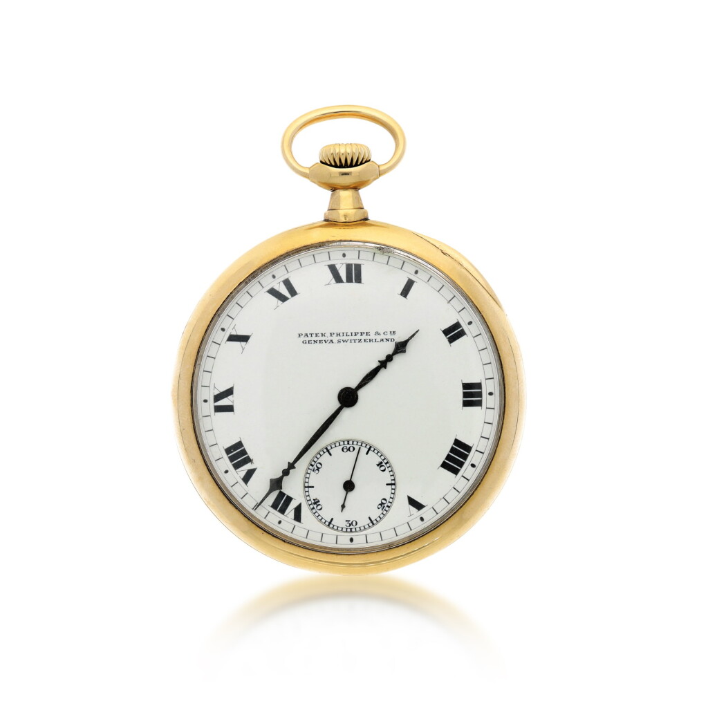 View full screen - View 1 of Lot 38. PATEK PHILIPPE | A YELLOW GOLD OPEN FACED WATCH, MADE IN 1914.