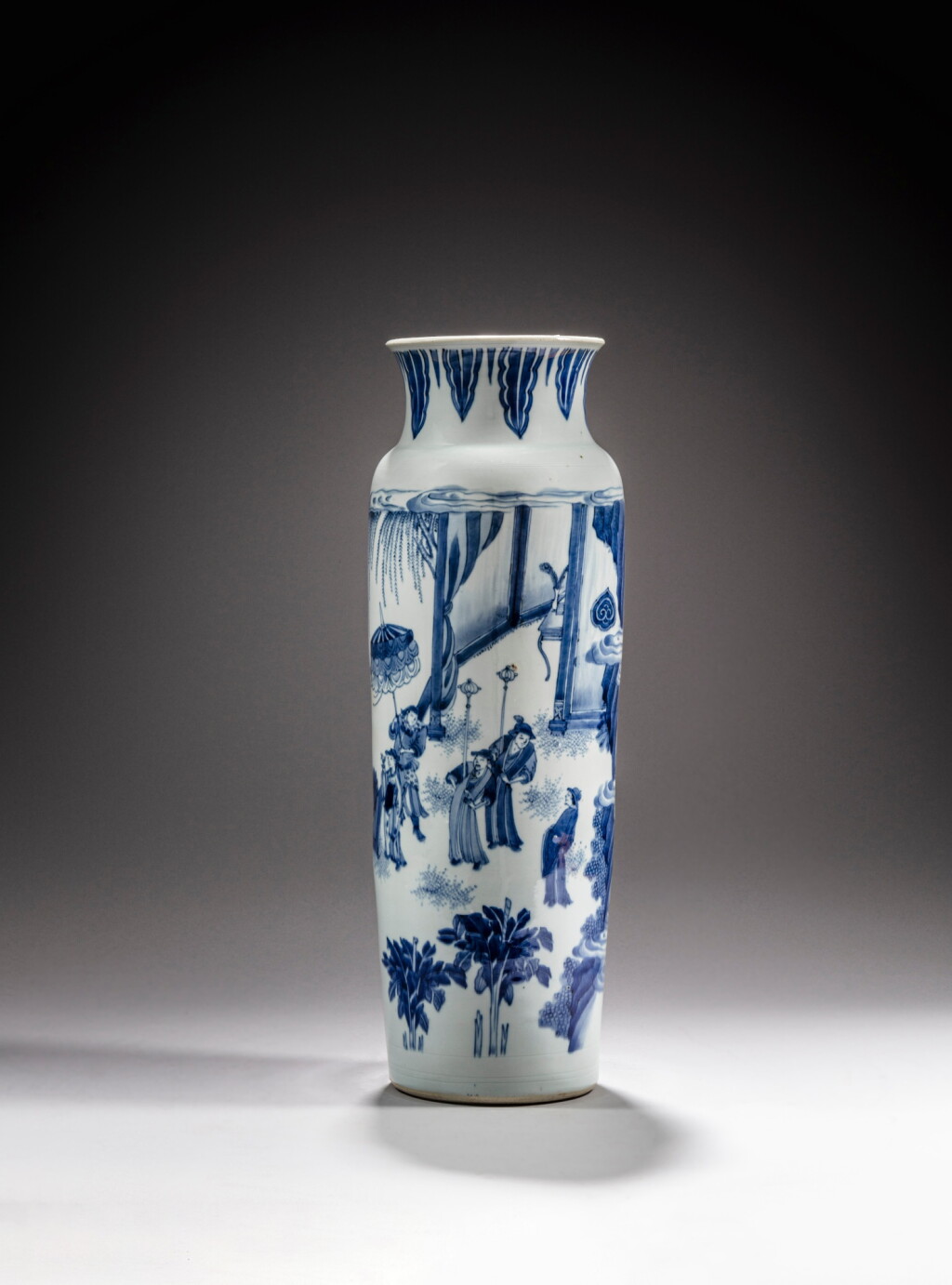 View full screen - View 1 of Lot 200. A blue and white 'figural' sleeve vase, Transitional period.