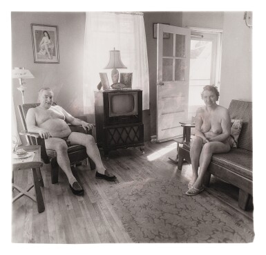 View full screen - View 1 of Lot 175. ‘Retired man and his wife at home in a nudist camp one morning, N. J.’.