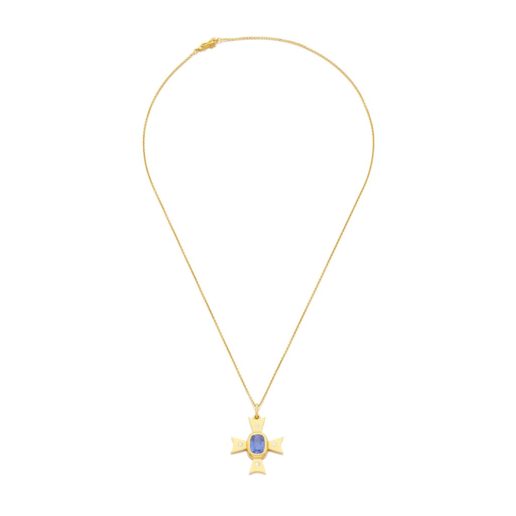 View full screen - View 1 of Lot 1107. Sapphire, diamond and gold pendant, early 20th century.