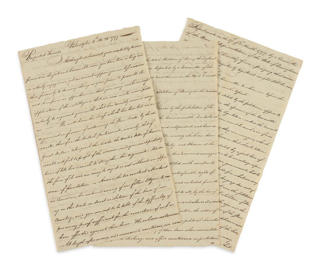 View full screen - View 1 of Lot 71. (Abolition) | Four documents from the Pennsylvania Society for Promoting the Abolition of Slavery.