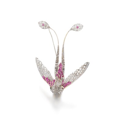 View full screen - View 1 of Lot 44. Ruby and diamond brooch, late 19th century.