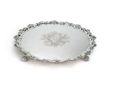 View full screen - View 1 of Lot 195. A LARGE GEORGE II SILVER SALVER, DOROTHY MILLS, LONDON, 1753.