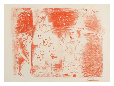 View full screen - View 1 of Lot 45. PABLO PICASSO | L'ECUYÈRE ET LES CLOWNS (B. 842; M. 304).