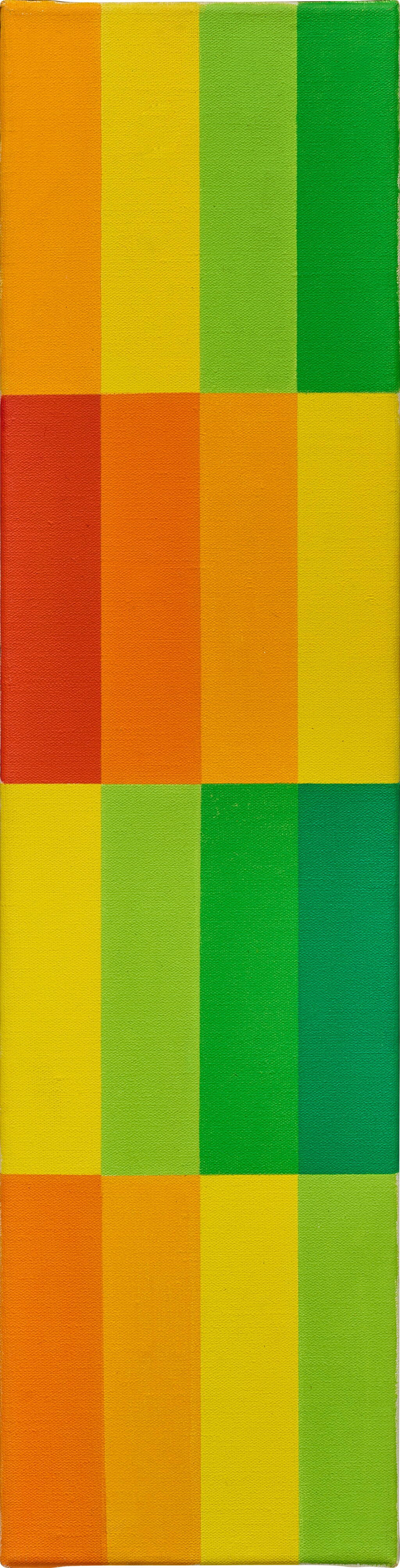 View full screen - View 1 of Lot 32. Vier vertikale systematische Farbreihen von gelb zu grün und rot (Four vertical systematic colour sequences from yellow to green and red).
