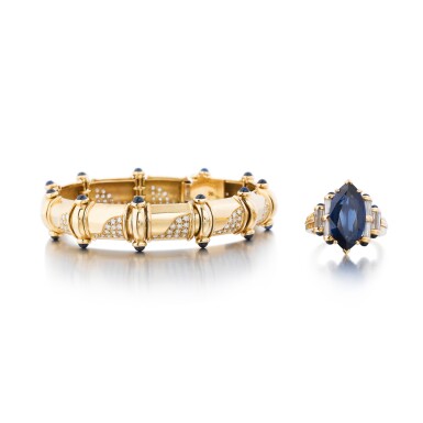 View full screen - View 1 of Lot 271. Bague saphir et diamants | Sapphire and diamond ring.