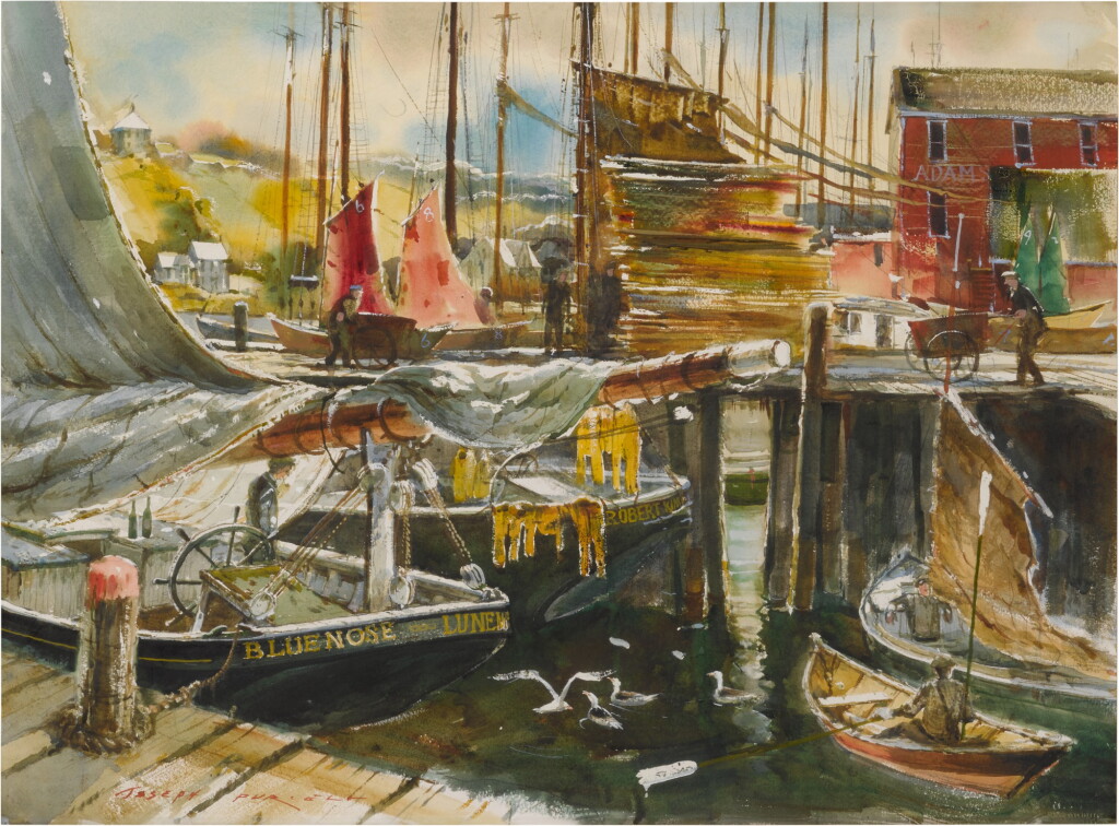 View full screen - View 1 of Lot 112. Wharf Scene, Adams and Knickle's on the Lunenburg Waterfront .