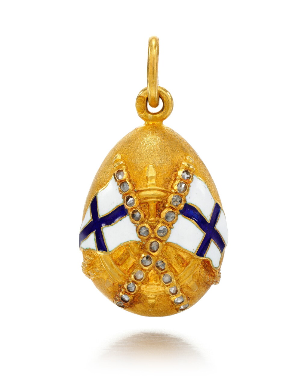 View full screen - View 1 of Lot 25. A JEWELLED GOLD AND GUILLOCHÉ ENAMEL EGG PENDANT.