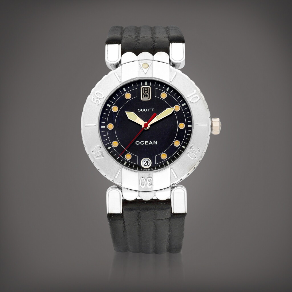View full screen - View 1 of Lot 8858. Submariner Date | A platinum wristwatch with date, Circa 1996 | 海瑞溫斯頓 | Submariner Date | 鉑金腕錶,備日期顯示,約1996年製.