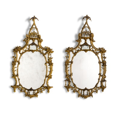 View full screen - View 1 of Lot 7. A pair of George II carved giltwood oval mirrors, circa 1755.