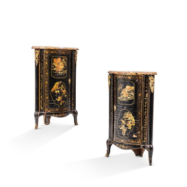 View full screen - View 1 of Lot 72. A pair of Louis XV gilt-bronze mounted European lacquer encoignures, circa 1750, stamped by Mathieu Criaerd.