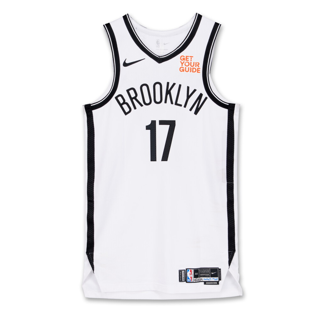 View full screen - View 1 of Lot 176. Dennis Schröder Brooklyn Nets 2024-2025 Kia NBA Tip-Off Game Worn Association Edition Jersey.