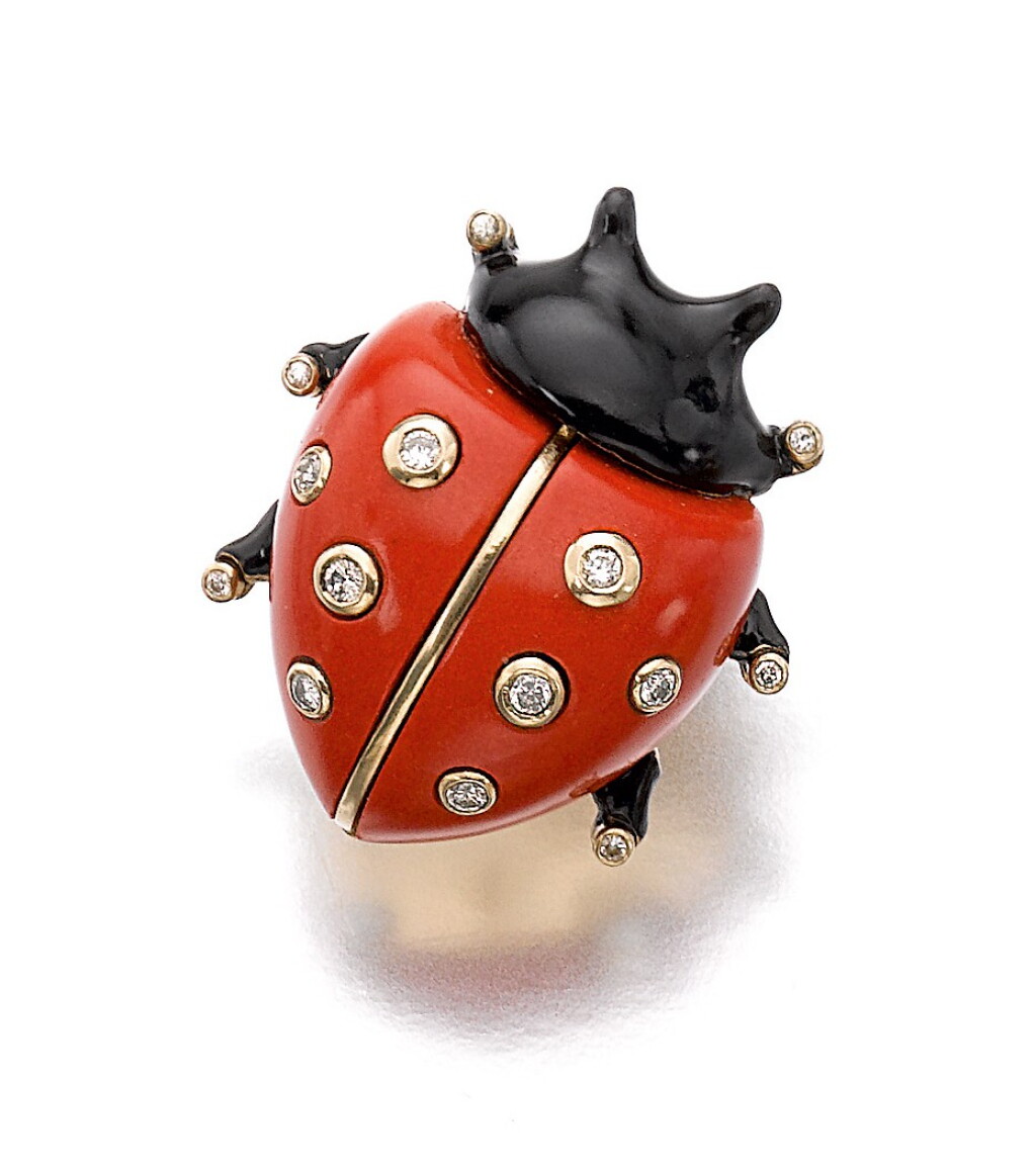View full screen - View 1 of Lot 505. ENAMEL AND DIAMOND BROOCH, 'COCCINELLE', CARTIER.