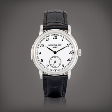 View full screen - View 1 of Lot 2297. Reference 5078 | A possibly unique platinum minute repeating wristwatch with blackened Breguet numerals and enamel dial, Circa 2011 | 百達翡麗 | 型號5078 | 應為獨一無二鉑金三問腕錶,備黑色寶璣式時標及琺瑯錶盤,約2011年製.