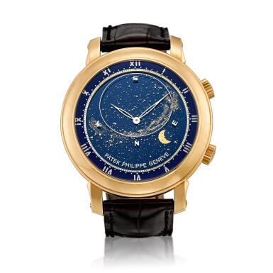 View full screen - View 1 of Lot 2173. Celestial, Reference 5102 | A yellow gold astronomical wristwatch with sky chart, phases and position of the Moon and time of Meridian passage of Sirius and the Moon, Circa 2009 | 百達翡麗 | Celestial 型號5102 | 黃金天文腕錶,備星體運行及月相盈虧顯示,約2009年製.