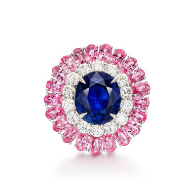 View full screen - View 1 of Lot 1806. Sapphire, Diamond and Pink Sapphire Ring | 9.43克拉 天然「泰國」未經加熱藍寶石 配 鑽石 及 粉紅色剛玉 戒指.