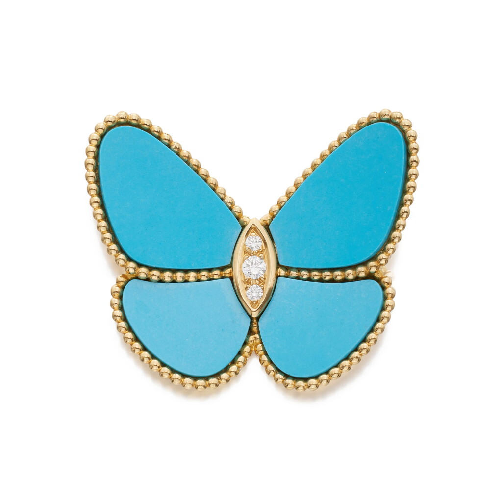 View full screen - View 1 of Lot 388. Turquoise and Diamond 'Papillon' Brooch, France.