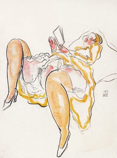 View full screen - View 1 of Lot 104. Sanyu 常玉 | Reading nude 正在閱讀的裸女.