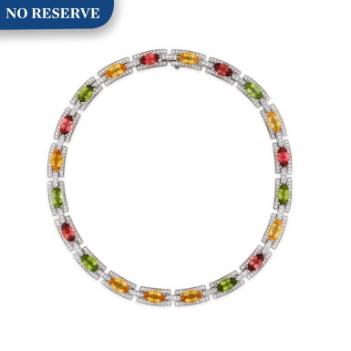 View full screen - View 1 of Lot 161. Collier pierres de couleur et diamants | Gem set and diamond necklace.