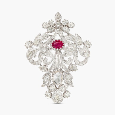 View full screen - View 1 of Lot 1446. Ruby and Diamond Brooch/Pendant | 2.10 克拉 天然「緬甸」未經加熱 紅寶石 配 鑽石 胸針/吊墜.