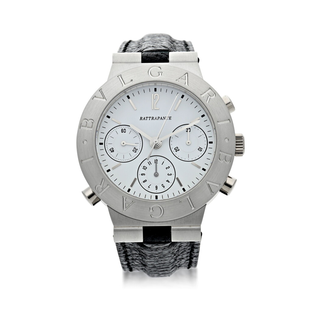 View full screen - View 1 of Lot 66. BULGARI | REFERENCE CH 40 PL RATTRAPANTE A PLATINUM AUTOMATIC SPLIT-SECOND CHRONOGRAPH WRISTWATCH WITH REGISTERS, CIRCA 2010.