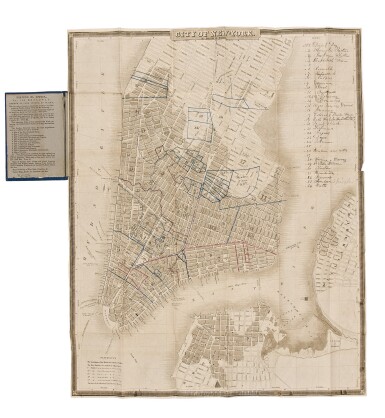 View full screen - View 1 of Lot 29. Burr, David H. City of New York. Burr's map with compelling contemporary annotations .