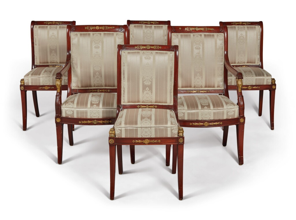 View full screen - View 1 of Lot 98. A Suite of Russian Neoclassical Style Gilt Bronze-Mounted Mahogany Chairs.