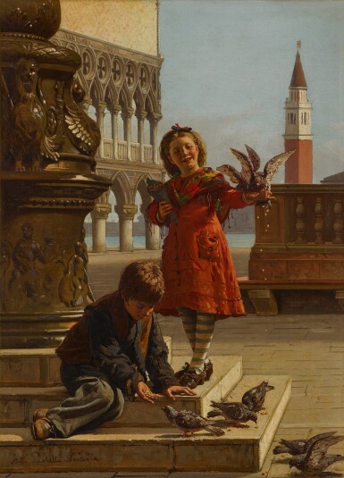 View full screen - View 1 of Lot 229. Feeding the Pigeons.