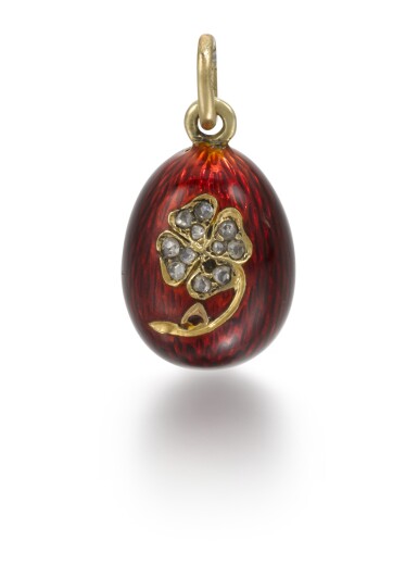 View full screen - View 1 of Lot 15. A Fabergé jewelled gold and guilloché enamel egg pendant, Michael Perchin, St Petersburg, 1899-1903.