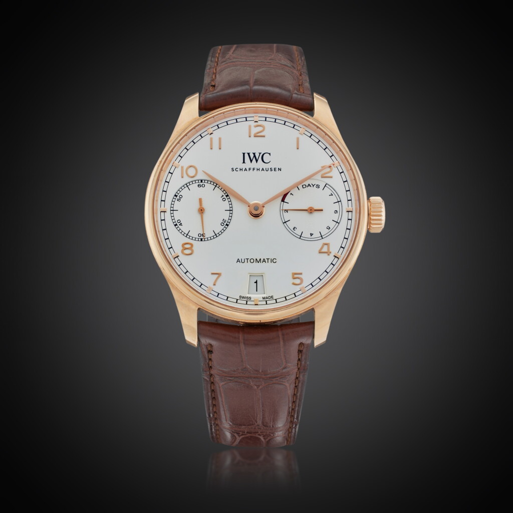 View full screen - View 1 of Lot 17. Reference IW5007-01 Portugieser | A pink gold automatic wristwatch with date and power reserve indication, Circa 2019.