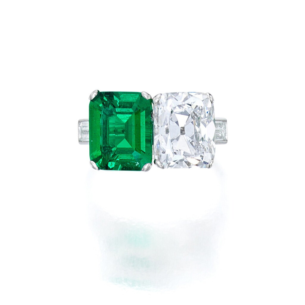 View full screen - View 1 of Lot 76. Emerald and Diamond Ring.