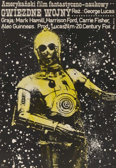 View full screen - View 1 of Lot 25. STAR WARS/GWIEZDNE WOJNY, FIRST POLISH RELEASE POSTER, JAKUB EROL, 1979.