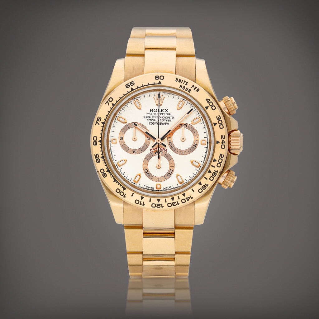 View full screen - View 1 of Lot 2109. Cosmograph Daytona, Reference 116505 | An Everose gold chronograph wristwatch with bracelet, Circa 2015 | 勞力士 | Cosmograph Daytona 型號116505 | 永恆玫瑰金計時鏈帶腕錶,約2015年製.