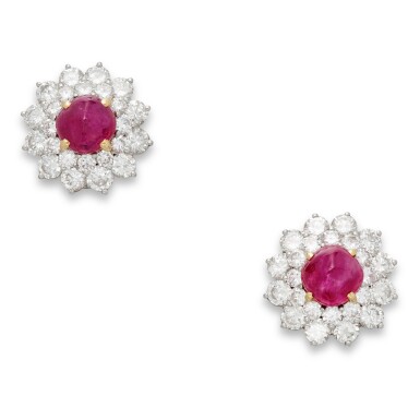 View full screen - View 1 of Lot 505. Pair of Ruby and Diamond Earclips .