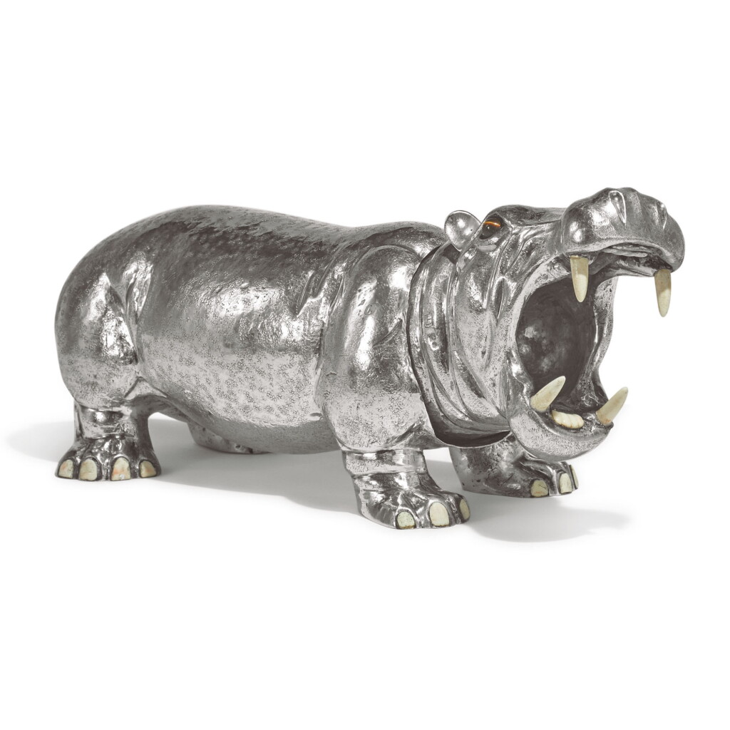 View full screen - View 1 of Lot 934. A PORTUGUESE SILVER HIPPO, LUIZ FERREIRA, PORTO, 20TH CENTURY.