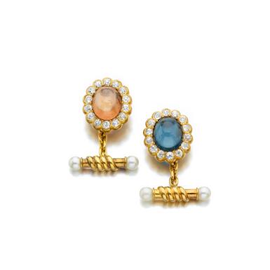 View full screen - View 1 of Lot 1001. Pair of zircon, seed pearl and diamond cufflinks, circa 1890.