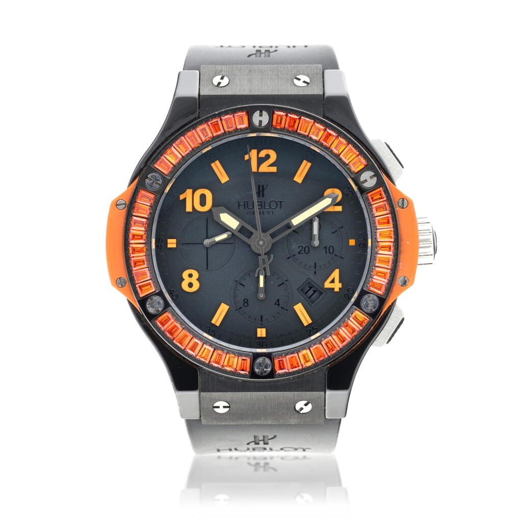 View full screen - View 1 of Lot 153. Reference 341.CO.1110.LR.1906 Big Bang Tutti Frutti A limited edition ceramic automatic chronograph wristwatch with orange sapphire-set bezel, Circa 2015.
