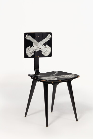 View full screen - View 1 of Lot 109. Piero Fornasetti, "Strumenti Musicali" Boomerang Chair.