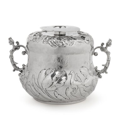 View full screen - View 1 of Lot 2. A Commonwealth Silver Large Caudle Cup and Cover, Maker's Mark HN Bird with Branch Below, Probably for Henry Noyes (Jackson 1989, p. 122), London, 1659.