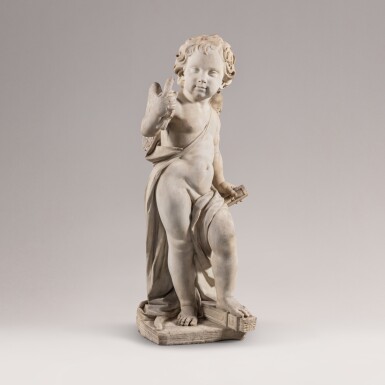 View full screen - View 1 of Lot 27. Cupid holding a bird | Cupidon ailé .