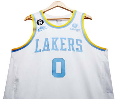 View full screen - View 1 of Lot 65. Russell Westbrook Los Angeles Lakers 2022-2023 Game Worn Classic Edition Jersey | Moved Into 29th All-Time Scoring .