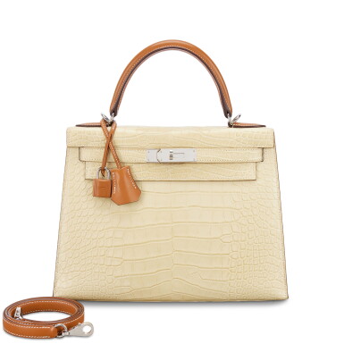 View full screen - View 1 of Lot 501. Limited Edition Vanille Matte Mississippiensis Alligator and Naturel Sable Butler Touch Kelly 28 Sellier Palladium Hardware, 2020.