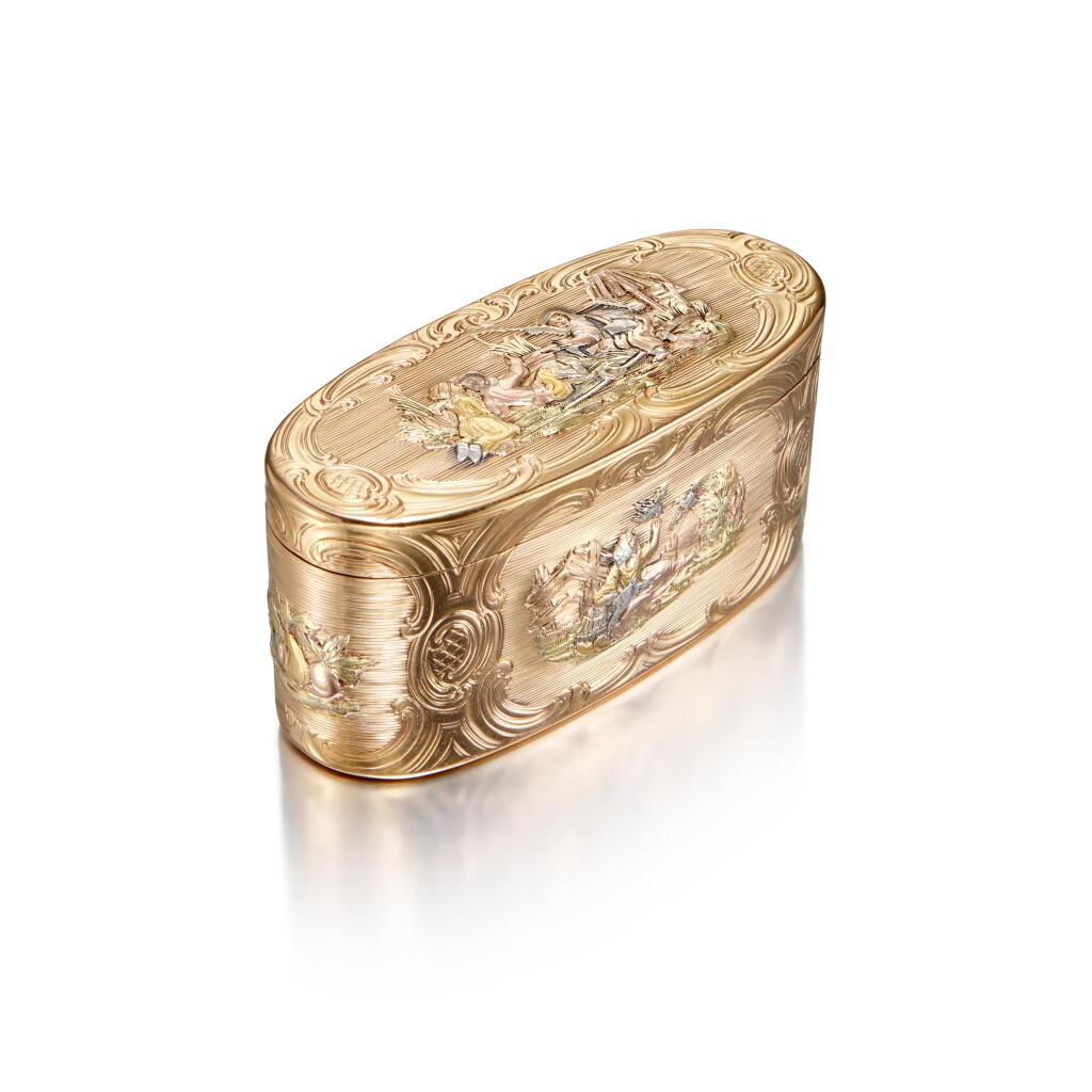 View full screen - View 1 of Lot 40. A Varicolour Gold Snuff Box, Les Frères Toussaint, Hanau, Circa 1765.