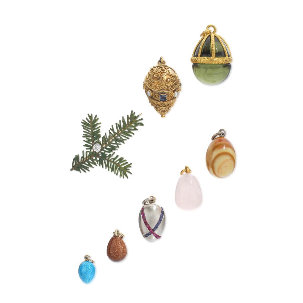 View full screen - View 1 of Lot 1050. Enamel and diamond brooch, circa 1890 and a collection of pendants.
