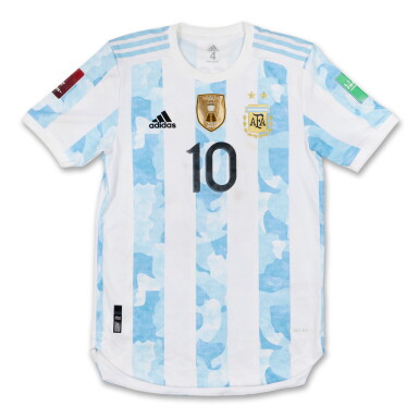 View full screen - View 1 of Lot 9. Lionel Messi Argentina 2021 COMNEBOL World Cup Qualifier Match Worn Shirt .