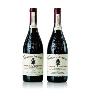 View full screen - View 1 of Lot 294. Château de Beaucastel, Hommage à Jacques Perrin 2001 (2 BT).